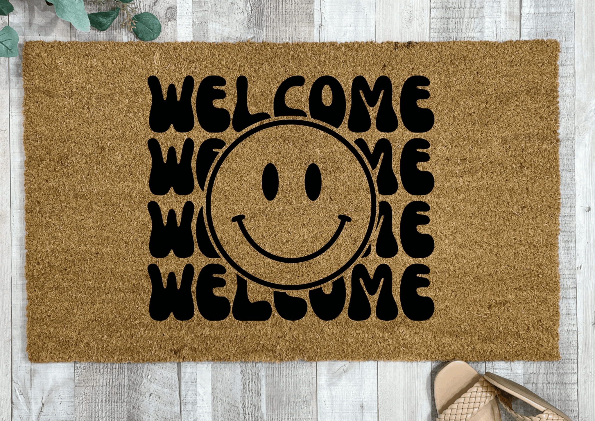 Retro Style Happy Face Doormat by Nickel Designs Custom Doormats
