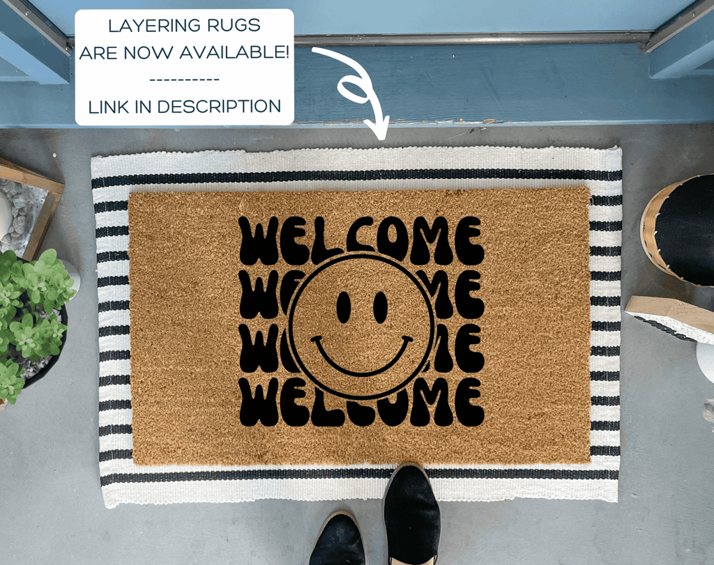 Retro Style Happy Face Doormat by Nickel Designs Custom Doormats