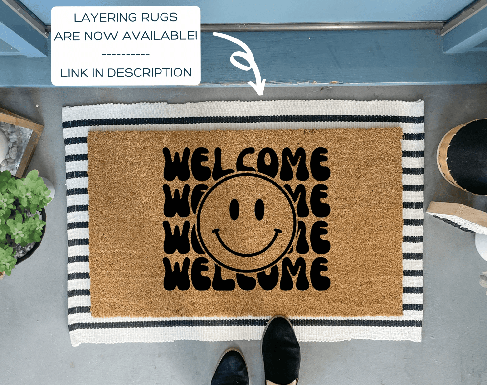 Retro Style Happy Face Doormat by Nickel Designs Custom Doormats