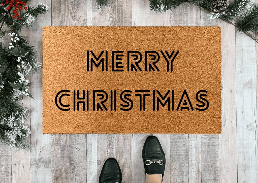 Retro Style Merry Christmas Doormat, Geometric Text by Nickel Designs Custom Doormats