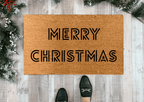 Retro Style Merry Christmas Doormat, Geometric Text by Nickel Designs Custom Doormats