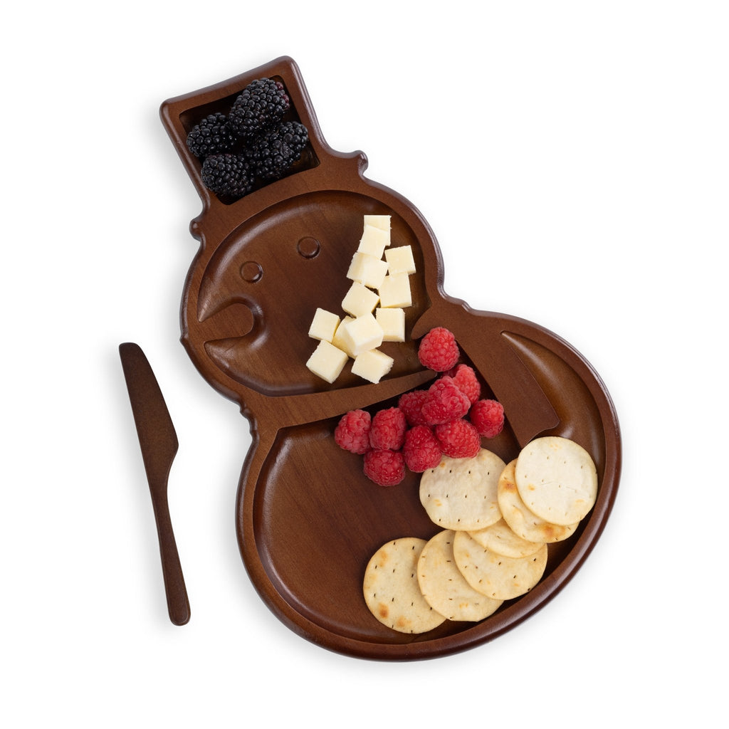 Reversible Snowman Sectioned Serving Tray with Knife Core La Vie Bien Reversible Snowman Sectioned Serving Tray with Knife