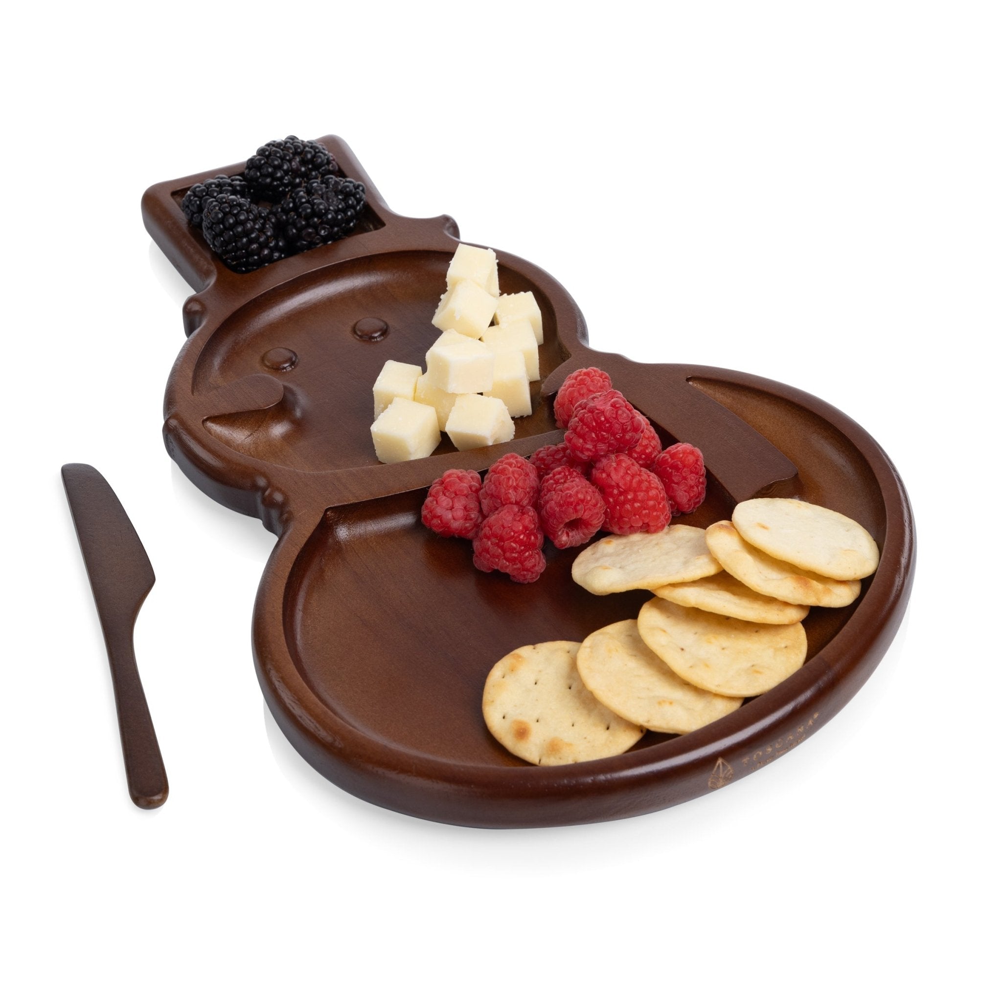 Reversible Snowman Sectioned Serving Tray with Knife Core La Vie Bien Reversible Snowman Sectioned Serving Tray with Knife