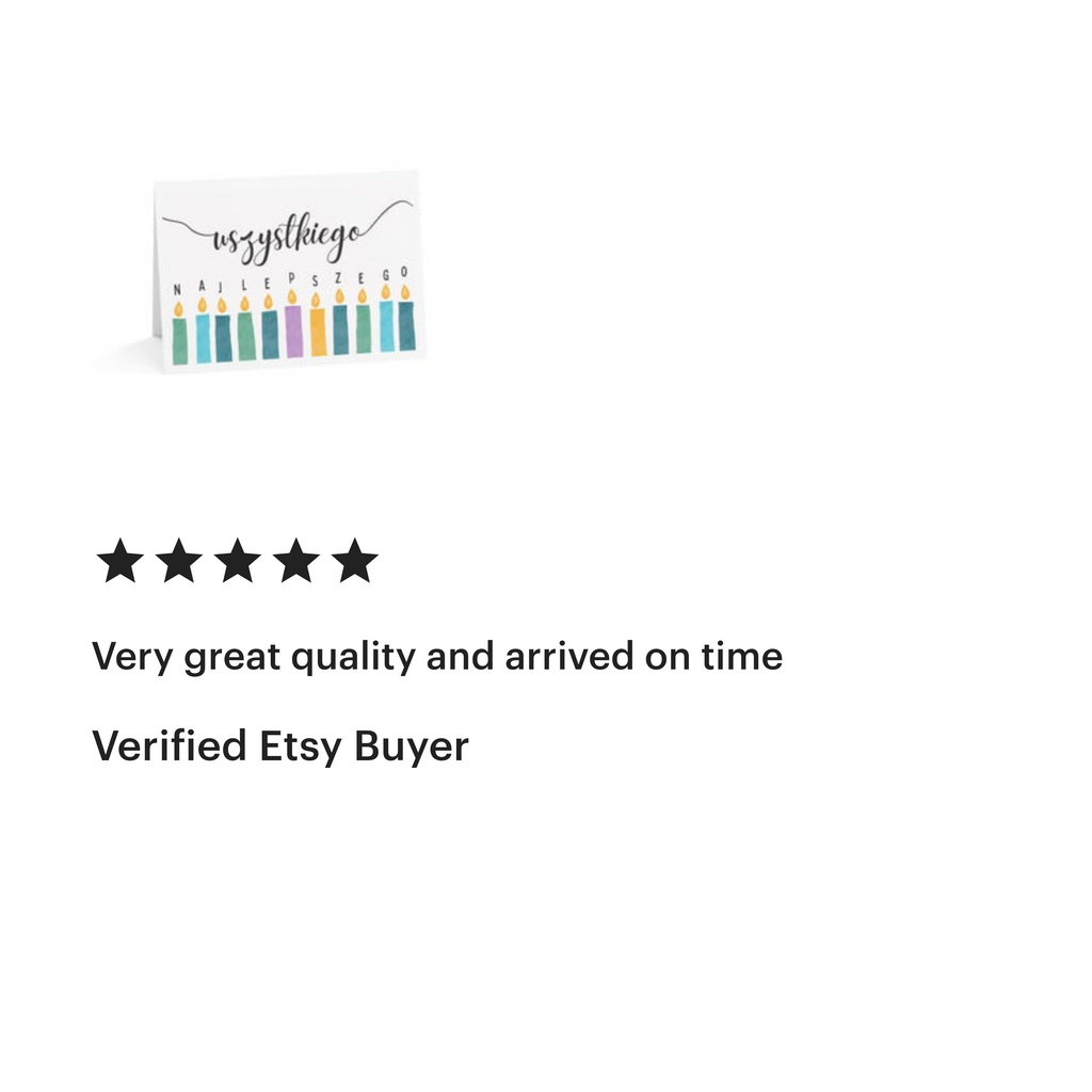 Wszystkiego Najlepszego Polish birthday Greeting card with colorful candles, blank inside with envelope