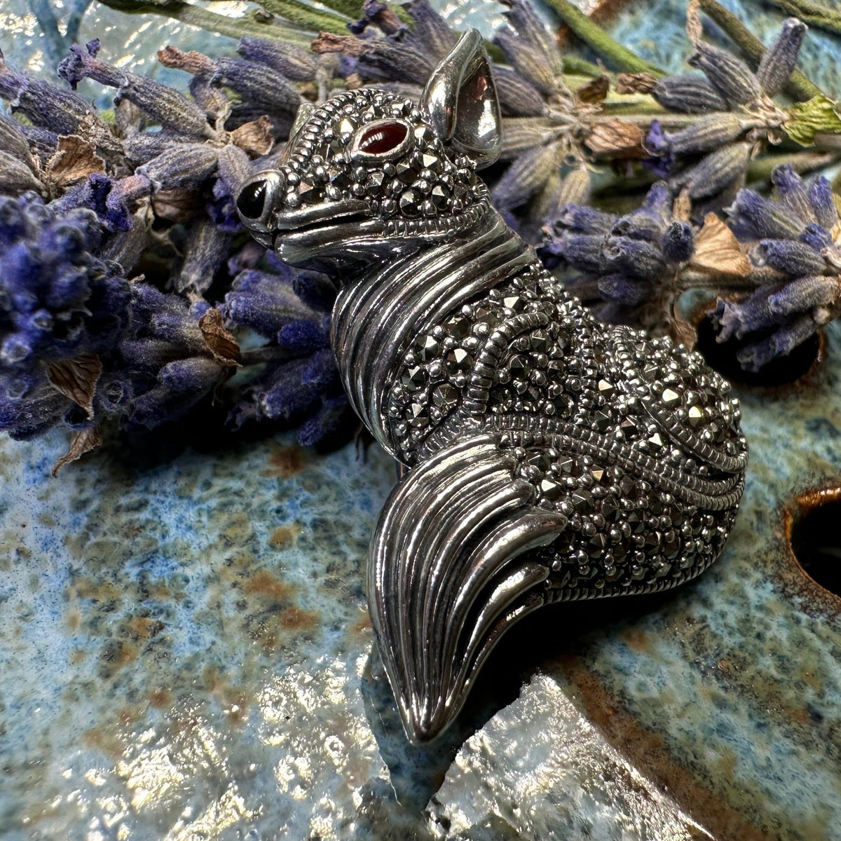 Reynard Marcasite Fox Necklace in Sterling Silver Brooch La Vie Bien Reynard Marcasite Fox Necklace in Sterling Silver