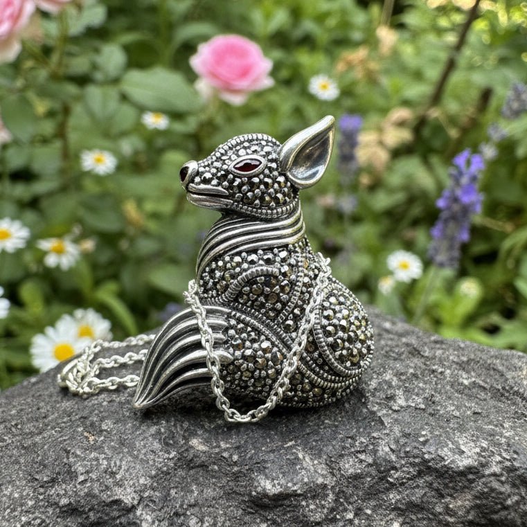 Reynard Marcasite Fox Necklace in Sterling Silver Brooch La Vie Bien Reynard Marcasite Fox Necklace in Sterling Silver
