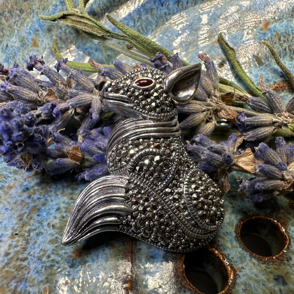 Reynard Marcasite Fox Necklace in Sterling Silver Brooch La Vie Bien Reynard Marcasite Fox Necklace in Sterling Silver