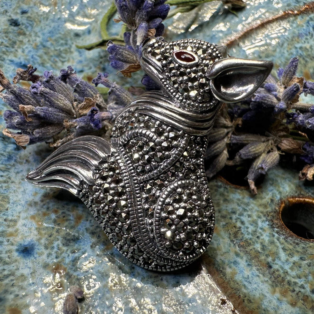 Reynard Marcasite Fox Necklace in Sterling Silver Brooch La Vie Bien Reynard Marcasite Fox Necklace in Sterling Silver