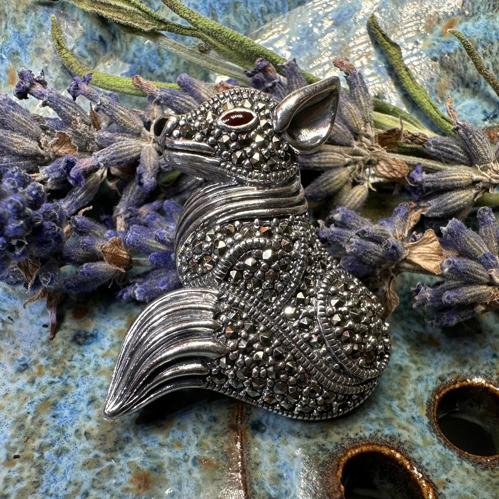 Reynard Marcasite Fox Necklace in Sterling Silver Brooch La Vie Bien Reynard Marcasite Fox Necklace in Sterling Silver