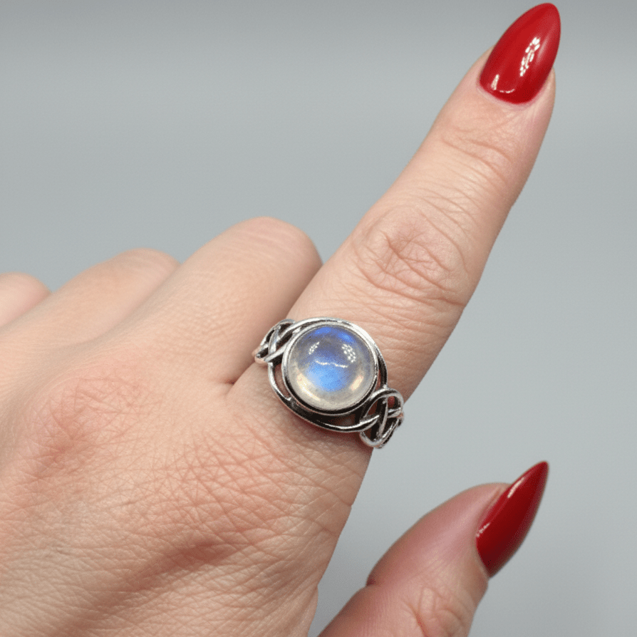 Rhianna Celtic Knot Moonstone Ring in Sterling Silver Ring La Vie Bien Rhianna Celtic Knot Moonstone Ring in Sterling Silver