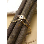 Rhinestone Epoxy Eye Chain Bracelet | Double Layer Gold Tone Jewelry by The Bullish Store