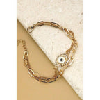 Rhinestone Epoxy Eye Chain Bracelet | Double Layer Gold Tone Jewelry by The Bullish Store