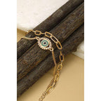 Rhinestone Epoxy Eye Chain Bracelet | Double Layer Gold Tone Jewelry by The Bullish Store