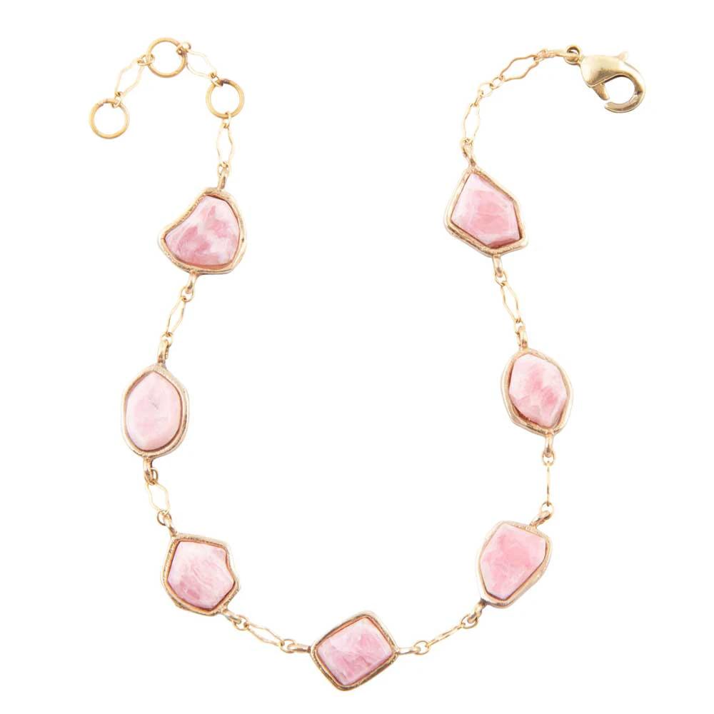 Pink Rhodonite and Golden Line Bracelet by Barse Jewelry