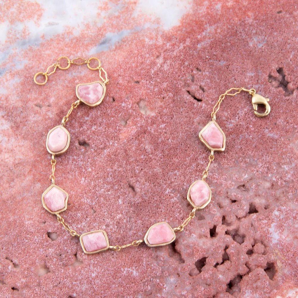 Pink Rhodonite and Golden Line Bracelet by Barse Jewelry