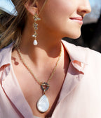 Rhodonite and White Pearl Golden Butterflies Post Drop Earrings by Barse Jewelry
