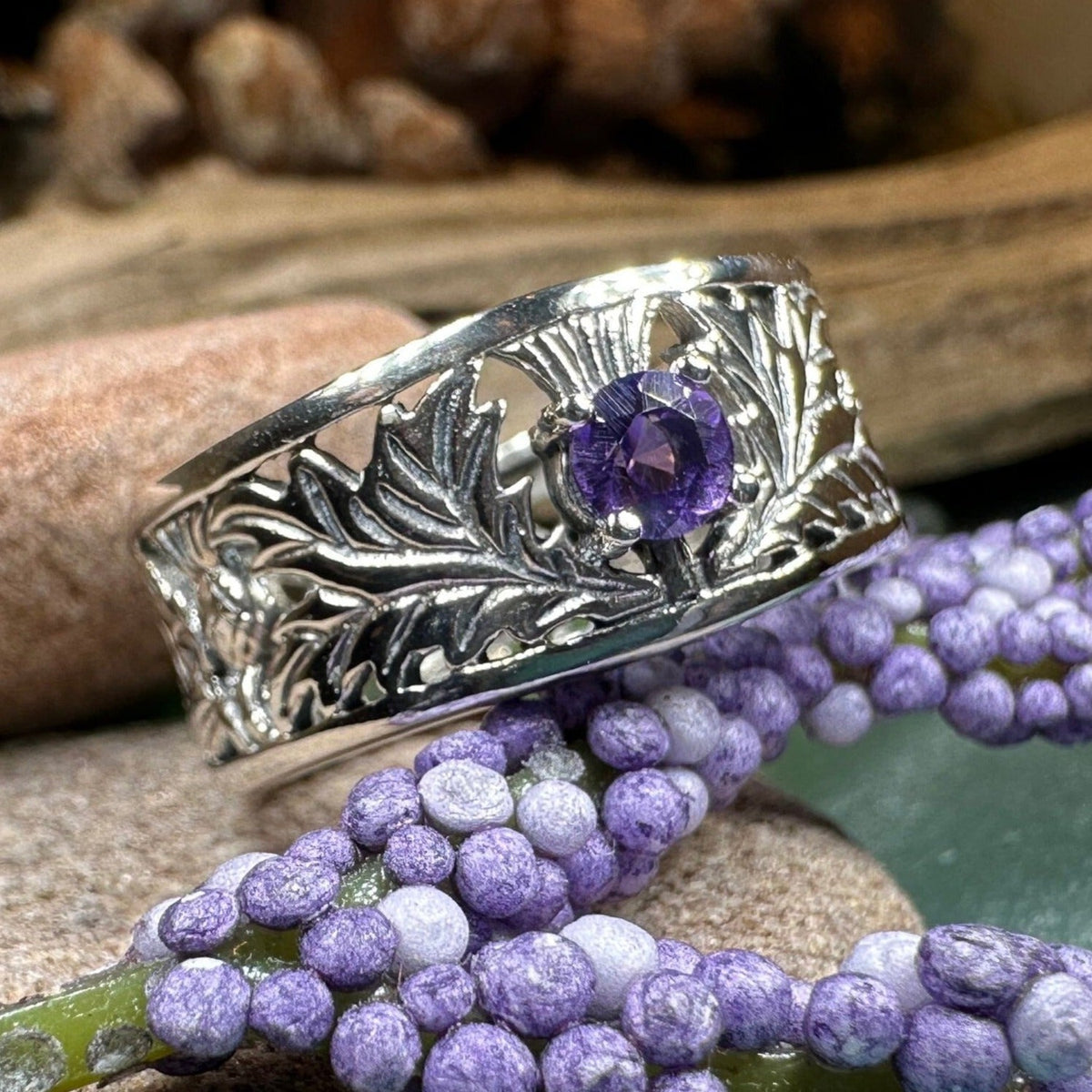 Rhoswen Scottish Thistle Band Ring in Sterling Silver Ring La Vie Bien Rhoswen Scottish Thistle Band Ring in Sterling Silver