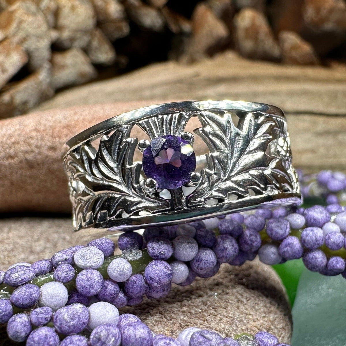 Rhoswen Scottish Thistle Band Ring in Sterling Silver Ring La Vie Bien Rhoswen Scottish Thistle Band Ring in Sterling Silver