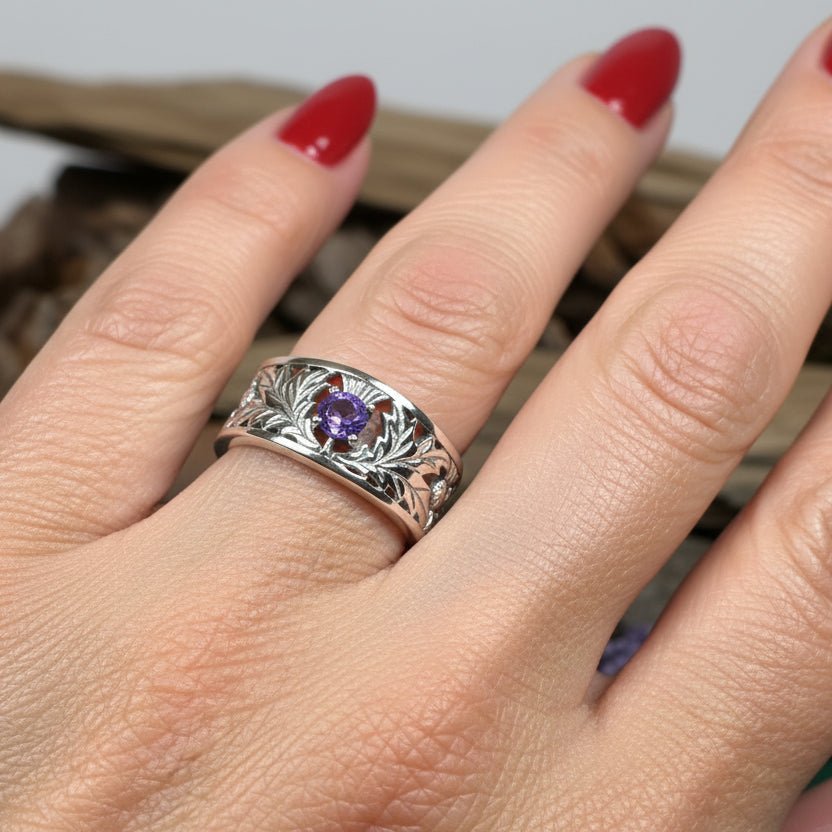 Rhoswen Scottish Thistle Band Ring in Sterling Silver Ring La Vie Bien Rhoswen Scottish Thistle Band Ring in Sterling Silver
