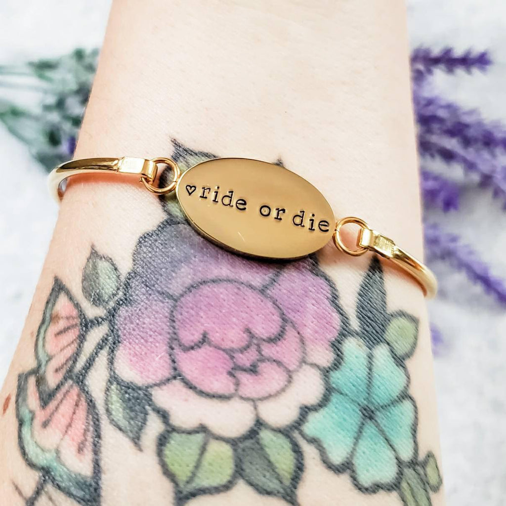 RIDE OR DIE Swing Top Bangle Bracelet Stamped Bangles La Vie Bien RIDE OR DIE Swing Top Bangle Bracelet