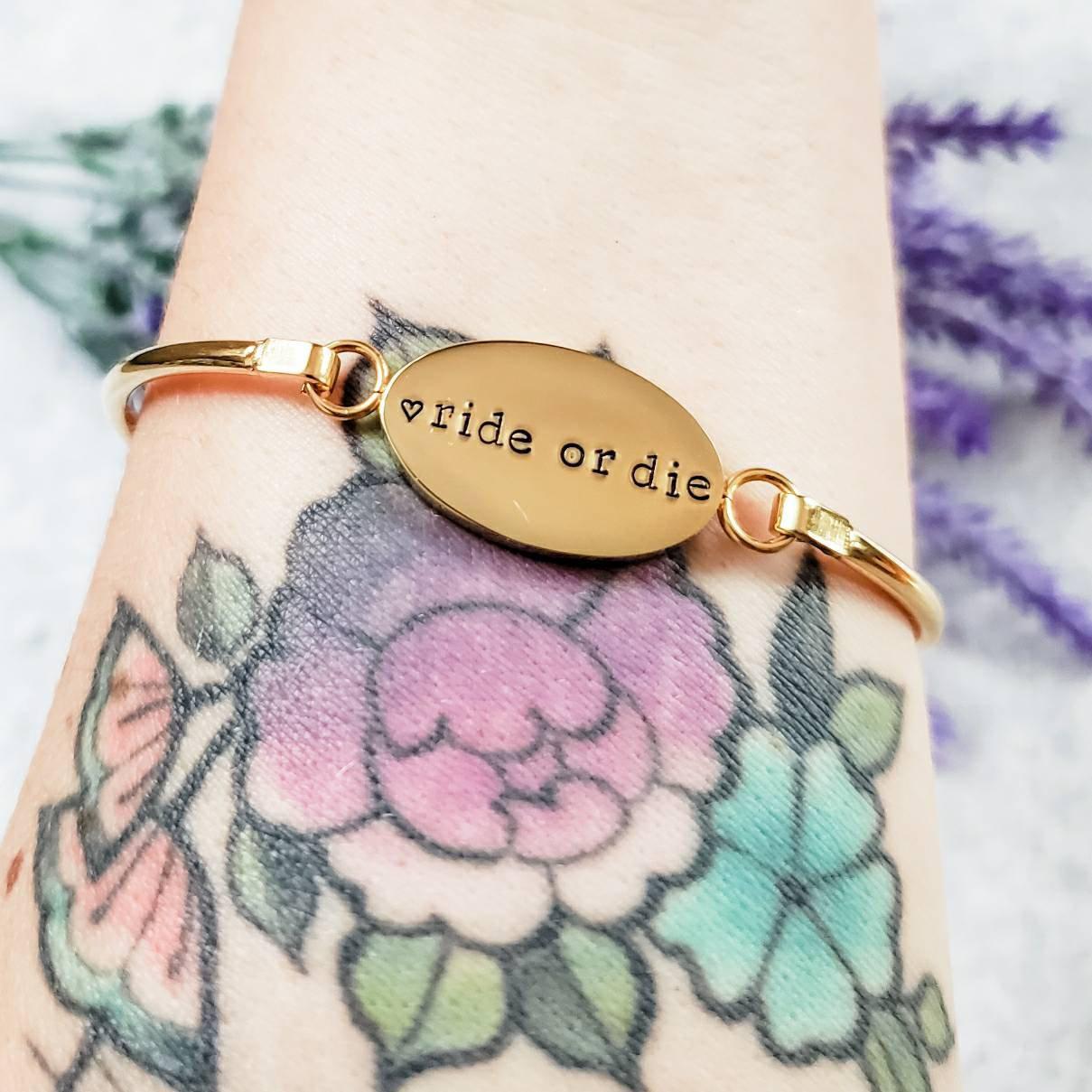 RIDE OR DIE Swing Top Bangle Bracelet Stamped Bangles La Vie Bien RIDE OR DIE Swing Top Bangle Bracelet