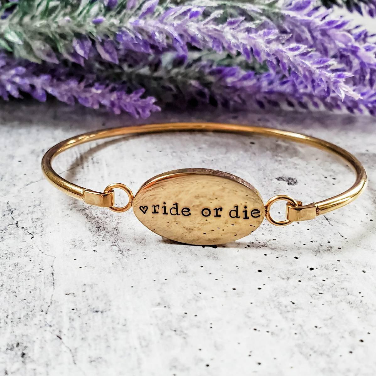 RIDE OR DIE Swing Top Bangle Bracelet Stamped Bangles La Vie Bien RIDE OR DIE Swing Top Bangle Bracelet