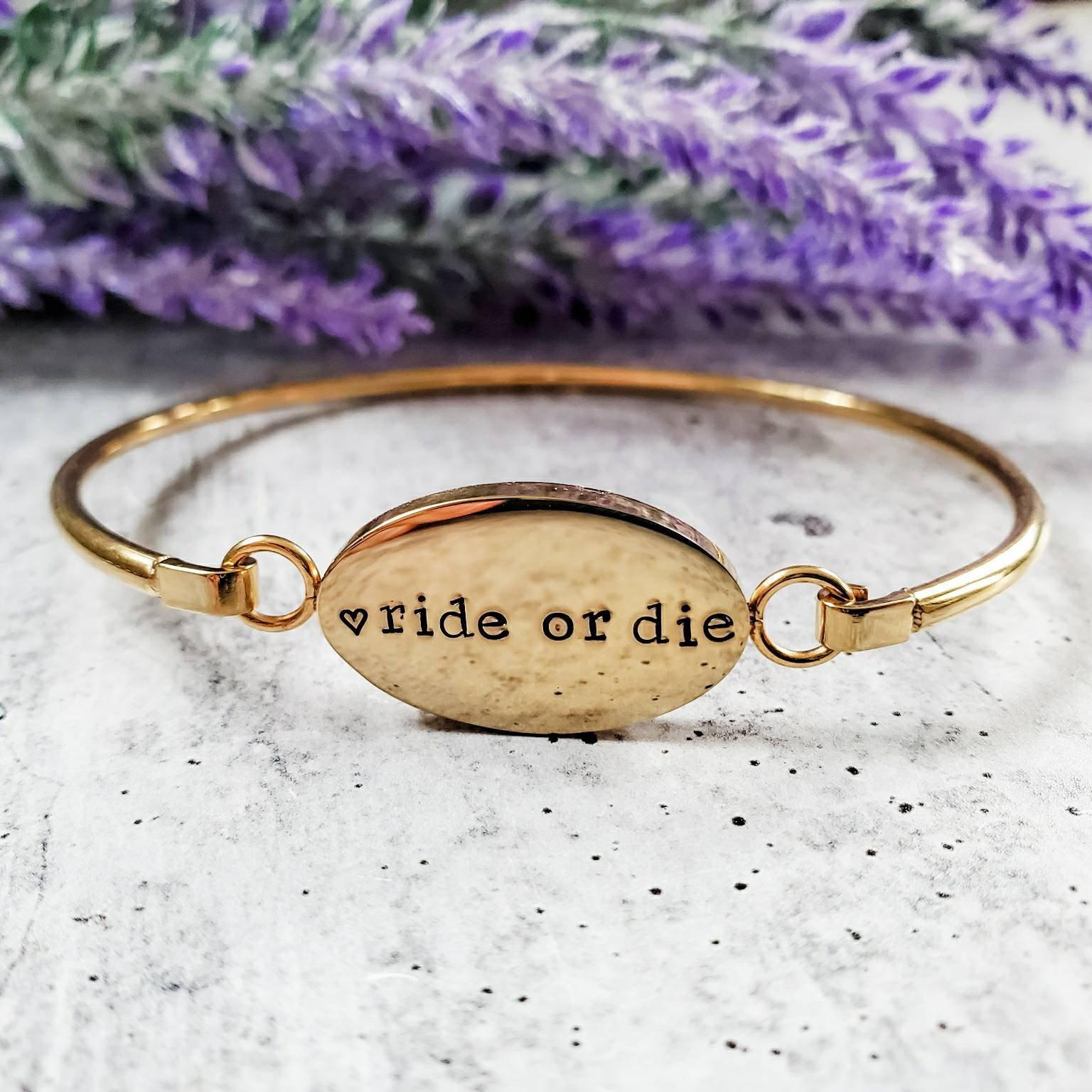 RIDE OR DIE Swing Top Bangle Bracelet Stamped Bangles La Vie Bien RIDE OR DIE Swing Top Bangle Bracelet