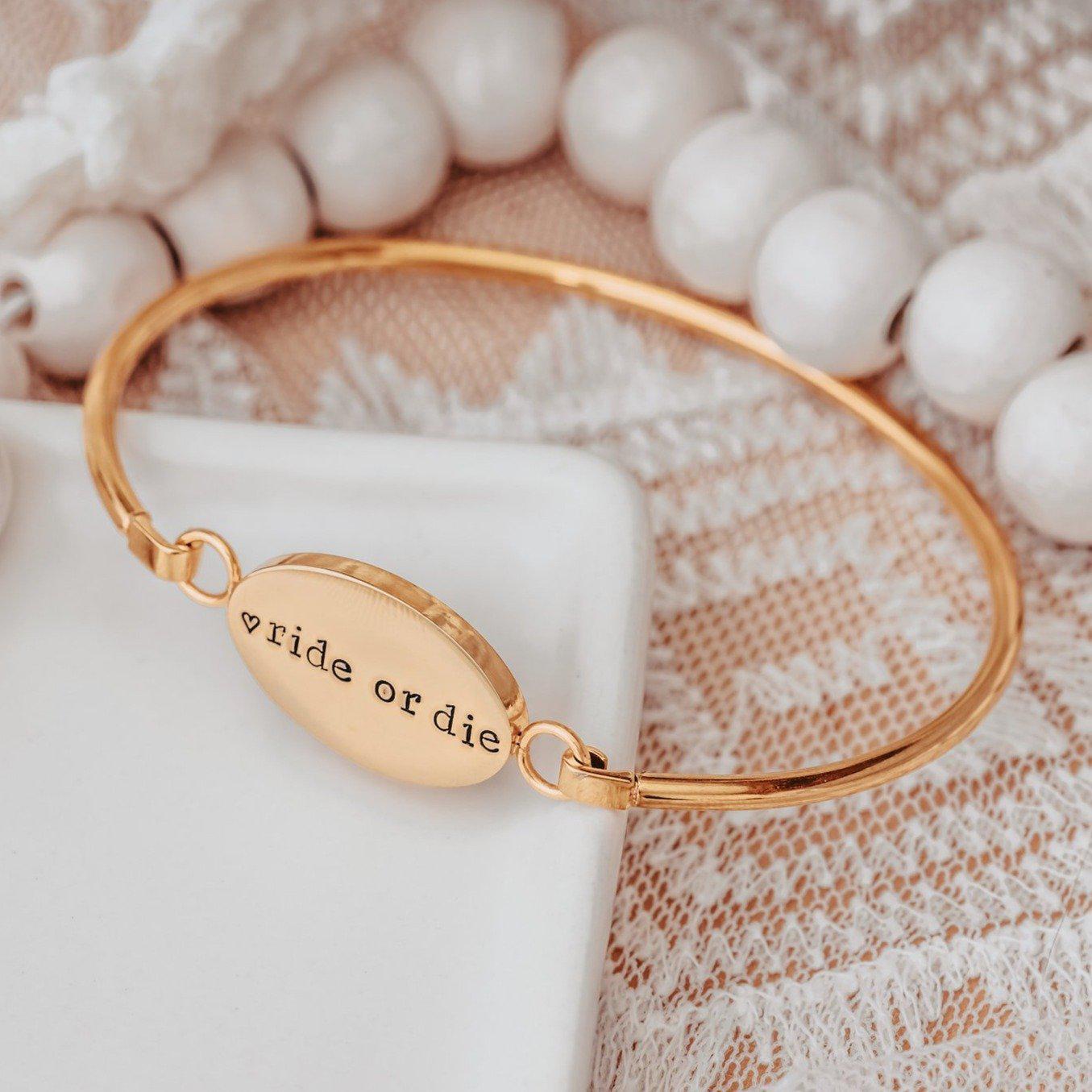 RIDE OR DIE Swing Top Bangle Bracelet Stamped Bangles La Vie Bien RIDE OR DIE Swing Top Bangle Bracelet