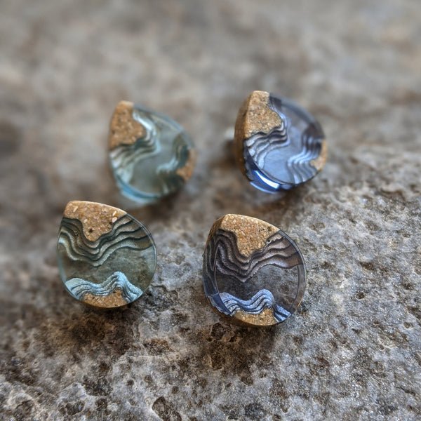 Ridge Stud Earrings – Aquamarine & Ultramarine Resin Teardrops Jewelry La Vie Bien Ridge Stud Earrings – Aquamarine & Ultramarine Resin Teardrops