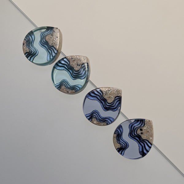 Ridge Stud Earrings – Aquamarine & Ultramarine Resin Teardrops Jewelry La Vie Bien Ridge Stud Earrings – Aquamarine & Ultramarine Resin Teardrops