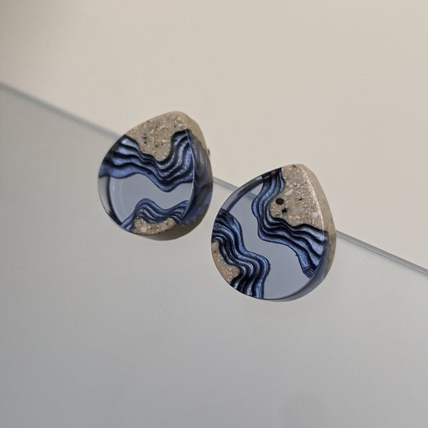Ridge Stud Earrings – Aquamarine & Ultramarine Resin Teardrops Jewelry La Vie Bien Ridge Stud Earrings – Aquamarine & Ultramarine Resin Teardrops