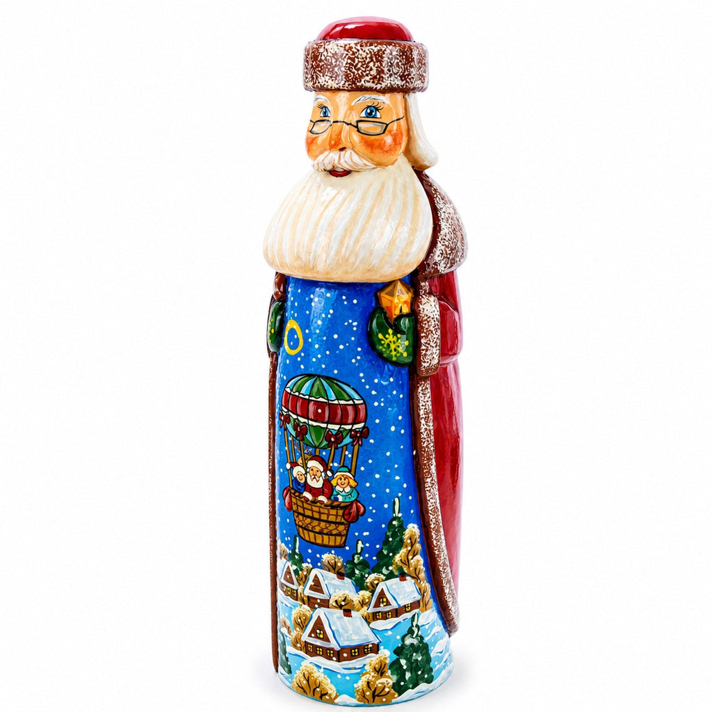 Riding on Air Balloon Hand Carved Solid Wood Santa Figurine 11 Inches Christmas Decor > Carved Wooden Santa La Vie Bien Riding on Air Balloon Hand Carved Solid Wood Santa Figurine 11 Inches