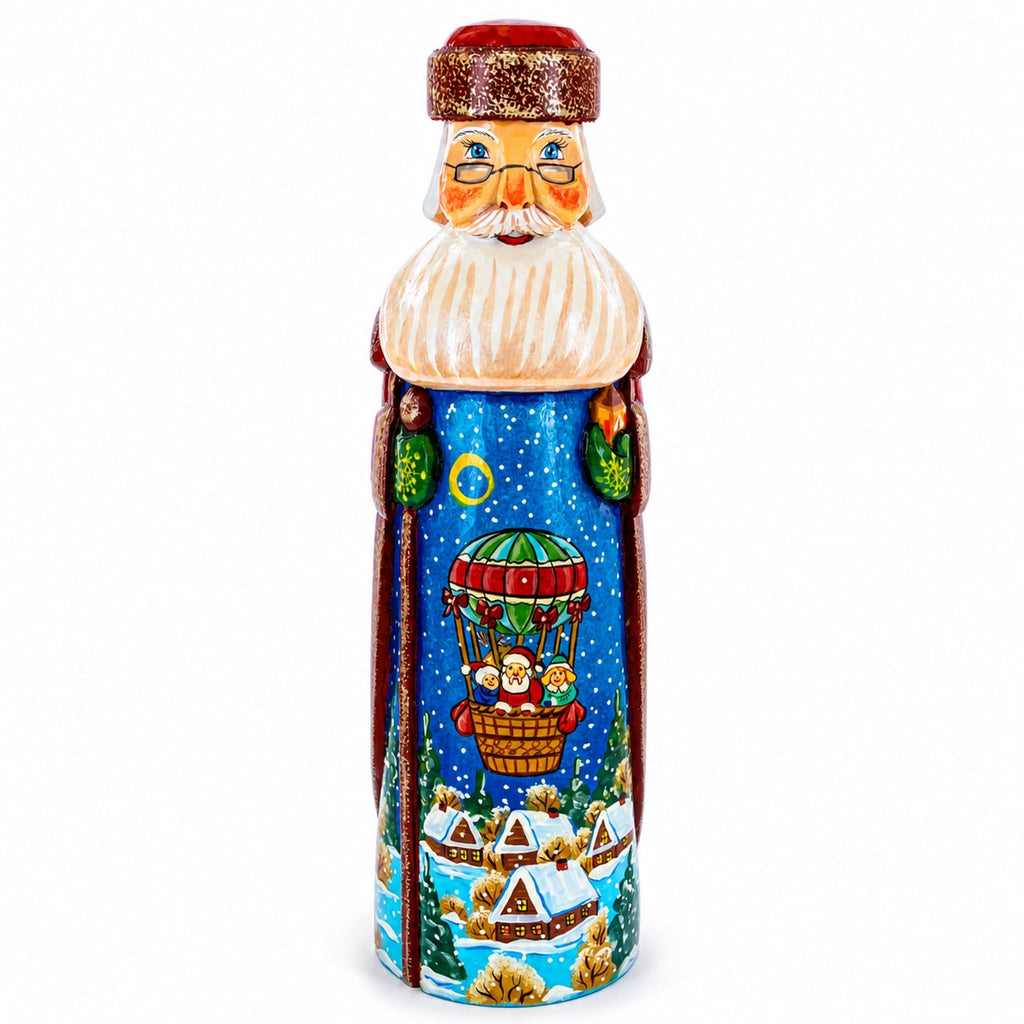 Riding on Air Balloon Hand Carved Solid Wood Santa Figurine 11 Inches Christmas Decor > Carved Wooden Santa La Vie Bien Riding on Air Balloon Hand Carved Solid Wood Santa Figurine 11 Inches