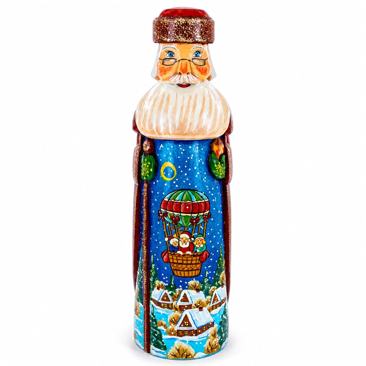 Riding on Air Balloon Hand Carved Solid Wood Santa Figurine 11 Inches Christmas Decor > Carved Wooden Santa La Vie Bien Riding on Air Balloon Hand Carved Solid Wood Santa Figurine 11 Inches