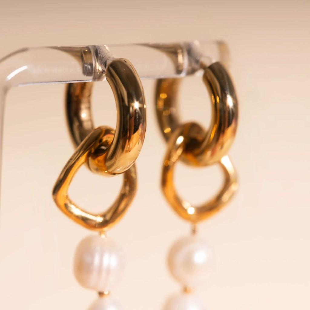 Ripple Pearl Huggie Hoop Charms by Oh Clementine