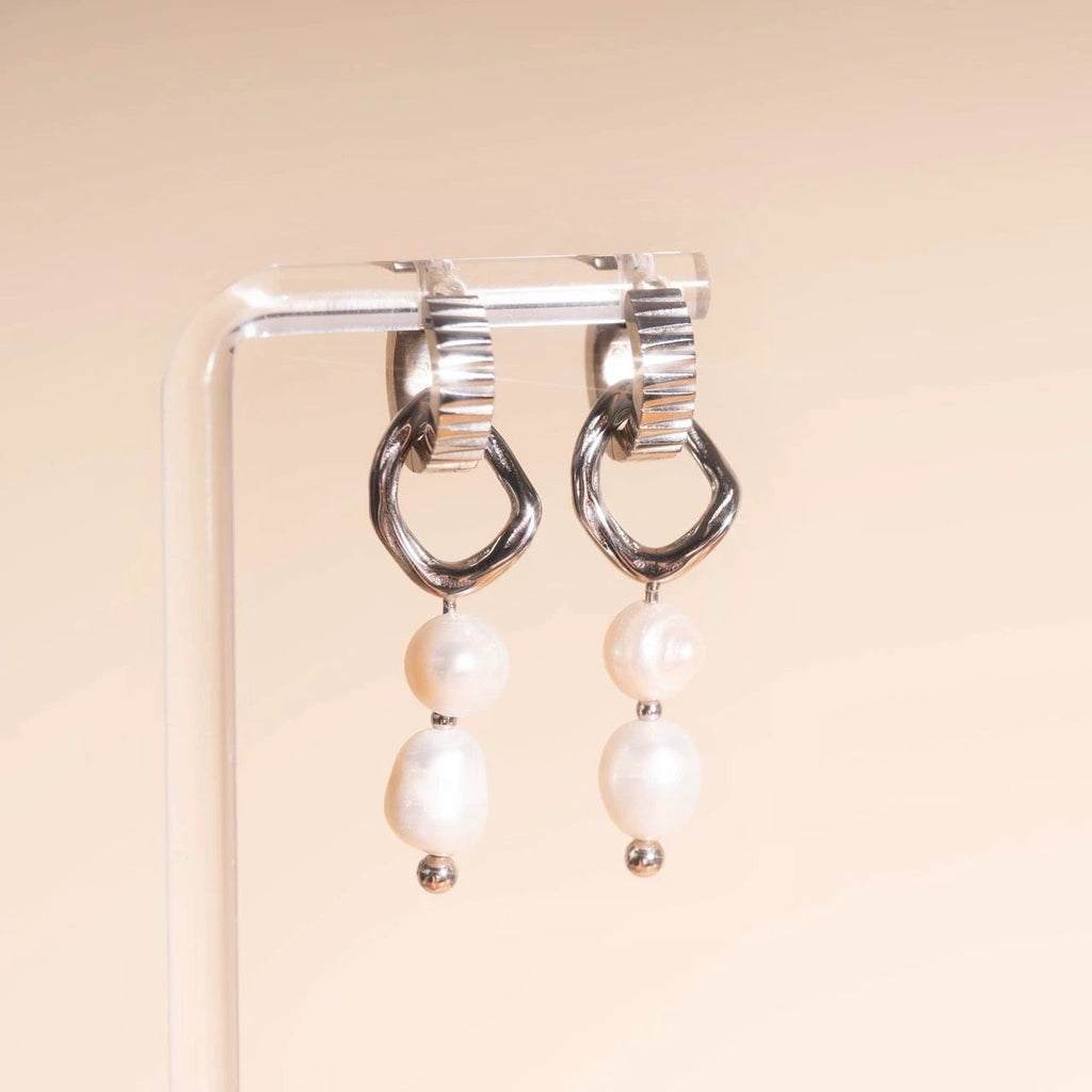 Ripple Pearl Huggie Hoop Charms by Oh Clementine