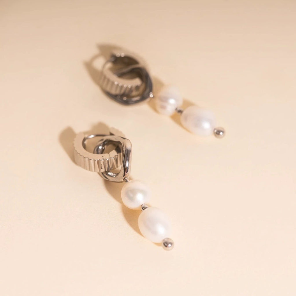 Ripple Pearl Huggie Hoop Charms by Oh Clementine