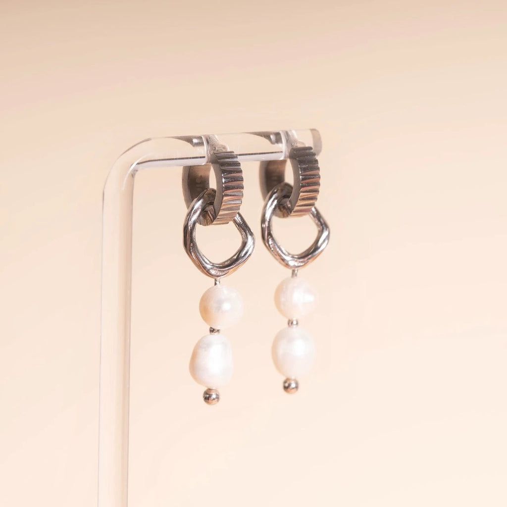 Ripple Pearl Huggie Hoop Charms by Oh Clementine