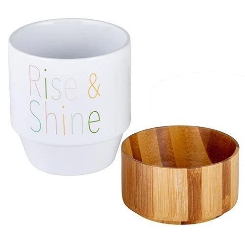 Rise & Shine Ceramic Mug with Bamboo Base by The Bullish Store