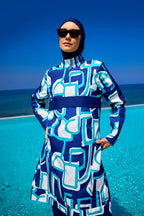 Navy Blue Full Coverage Modest Swimwear Set for Women R2513