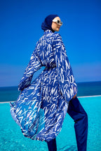 Navy Blue Full Coverage Modest Swimwear Set R2502