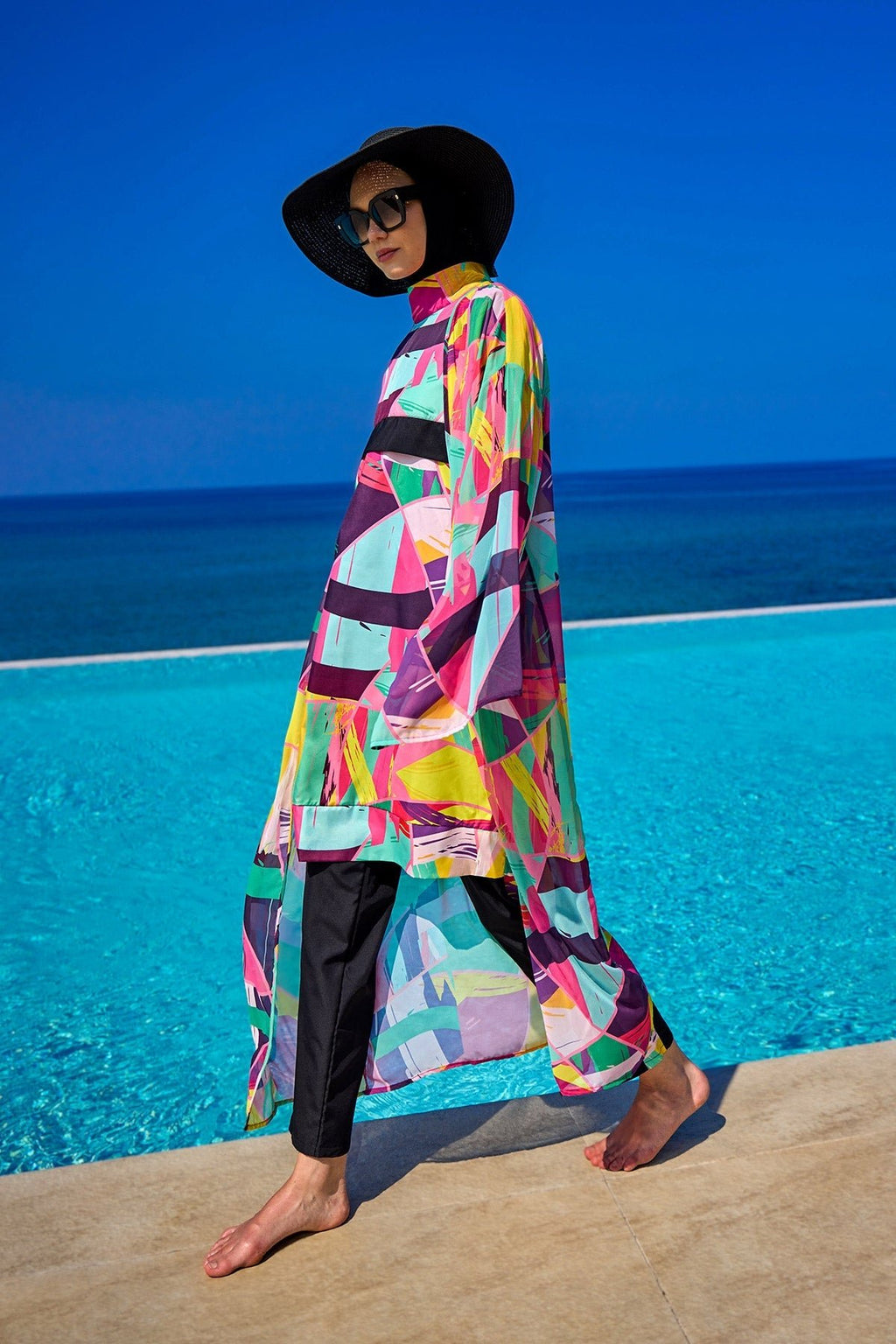 Rivamera Multicolor Brushstroke Print Kimono - RP2511 Pareo La Vie Bien Rivamera Multicolor Brushstroke Print Kimono - RP2511