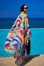 Rivamera Multicolor Brushstroke Print Kimono - RP2511 Pareo La Vie Bien Rivamera Multicolor Brushstroke Print Kimono - RP2511