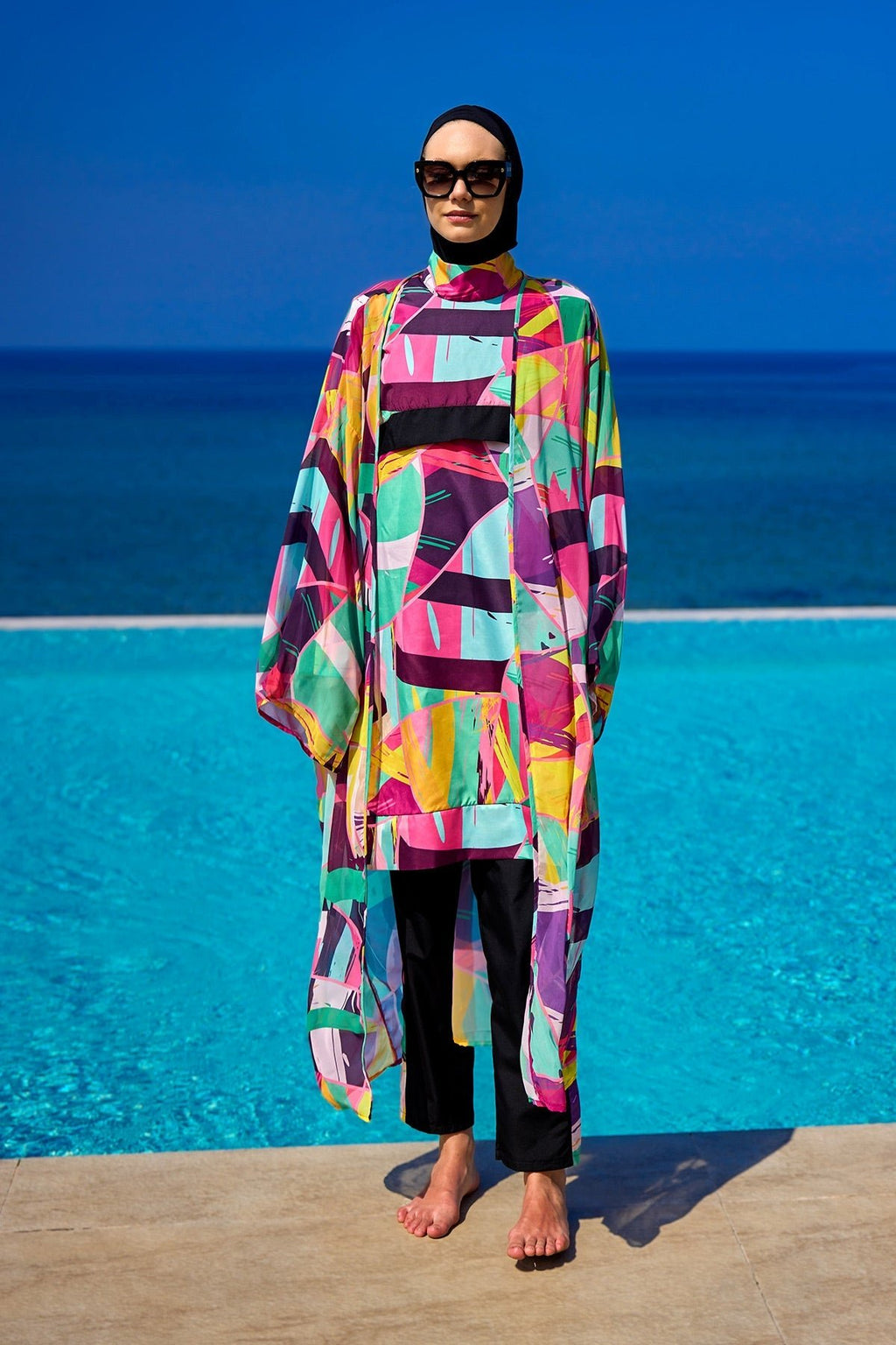 Rivamera Multicolor Brushstroke Print Kimono - RP2511 Pareo La Vie Bien Rivamera Multicolor Brushstroke Print Kimono - RP2511