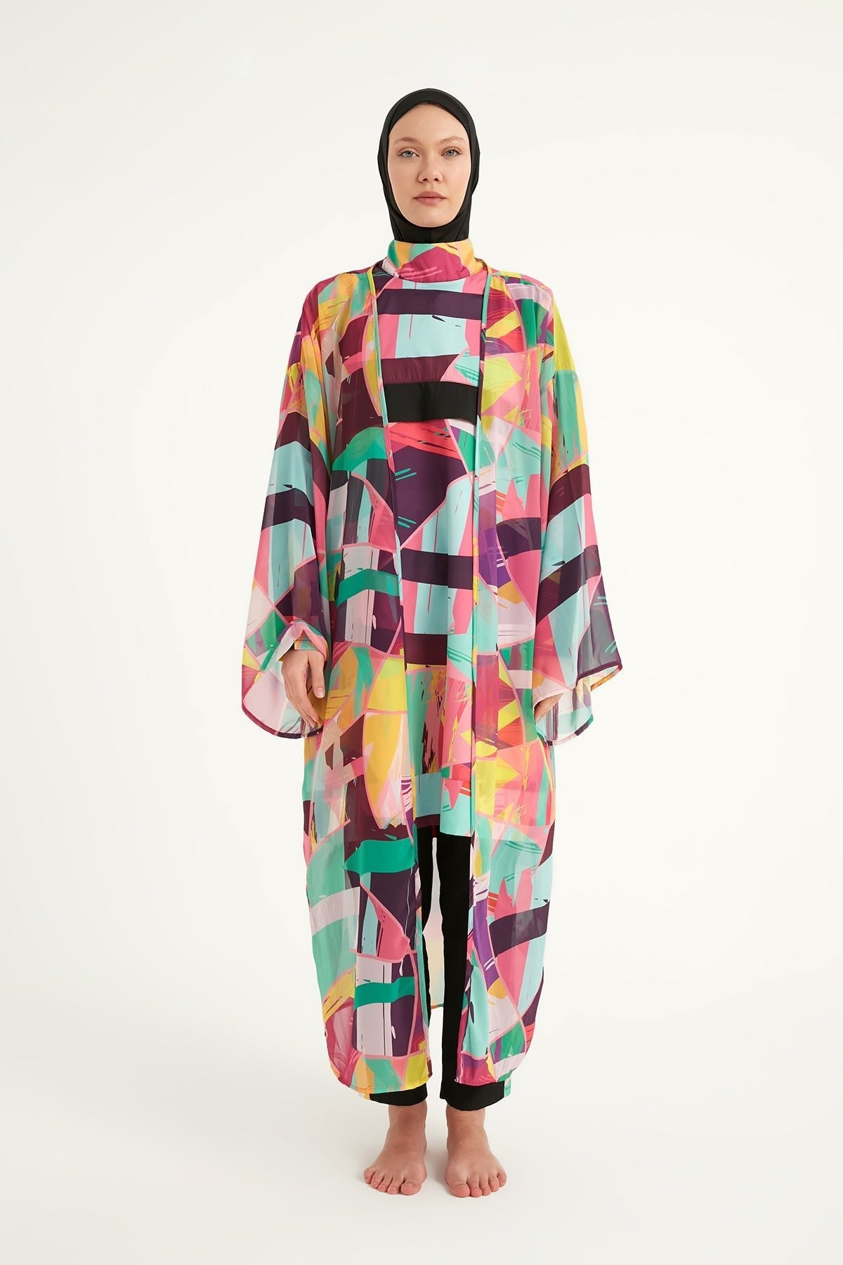 Rivamera Multicolor Brushstroke Print Kimono - RP2511 Pareo La Vie Bien Rivamera Multicolor Brushstroke Print Kimono - RP2511