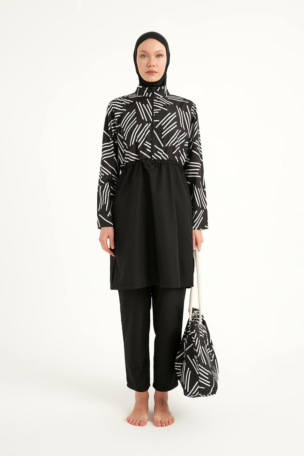 Black Full Coverage Modest Swimwear Set for Women R2509