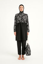Black Full Coverage Modest Swimwear Set for Women R2509