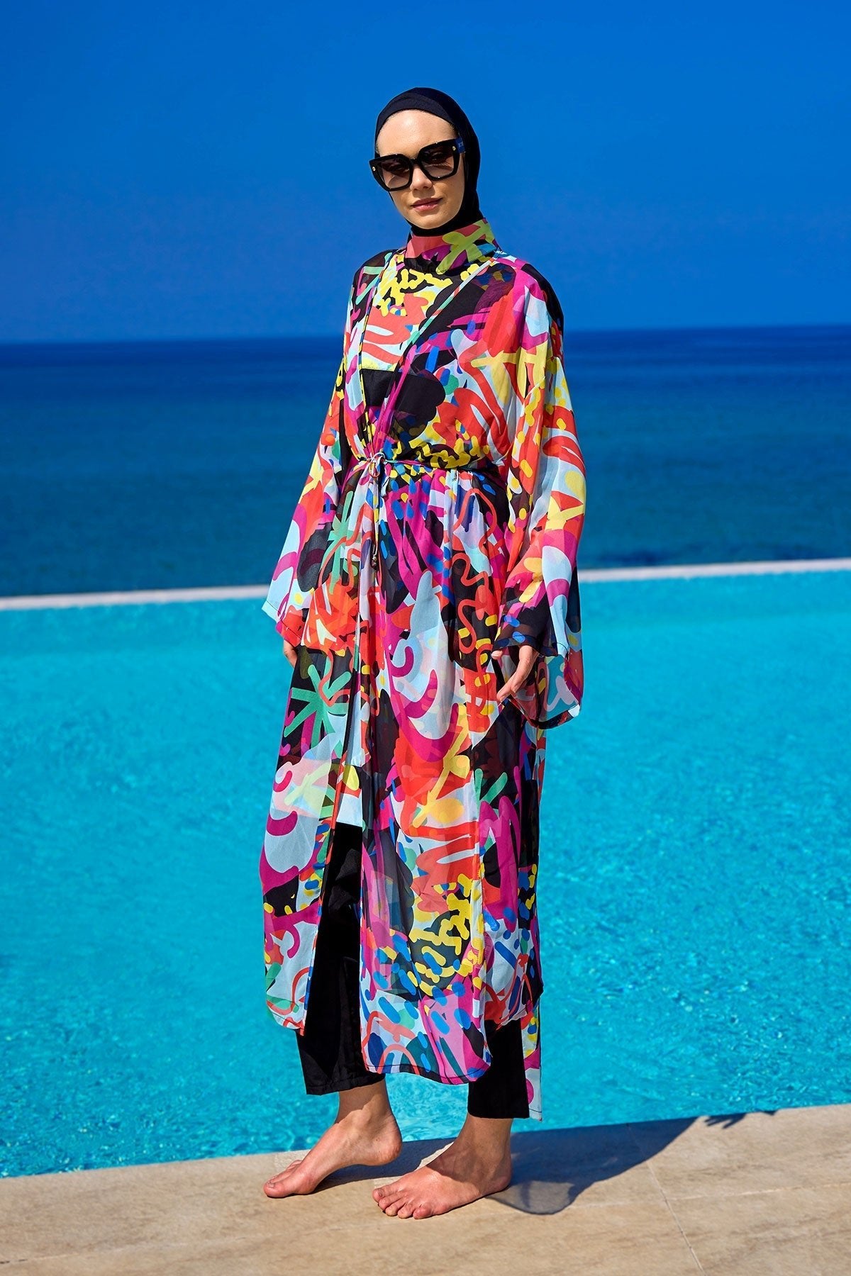 Rivamera Tropical Print Chiffon Kimono - RP2510 Pareo La Vie Bien Rivamera Tropical Print Chiffon Kimono - RP2510