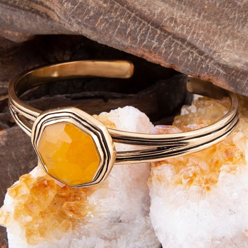 River Rocks Yellow Quartz and Golden Cuff Bracelet Bracelets La Vie Bien River Rocks Yellow Quartz and Golden Cuff Bracelet