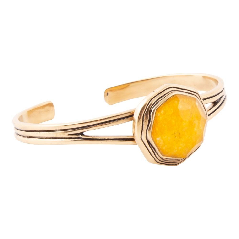 River Rocks Yellow Quartz and Golden Cuff Bracelet Bracelets La Vie Bien River Rocks Yellow Quartz and Golden Cuff Bracelet